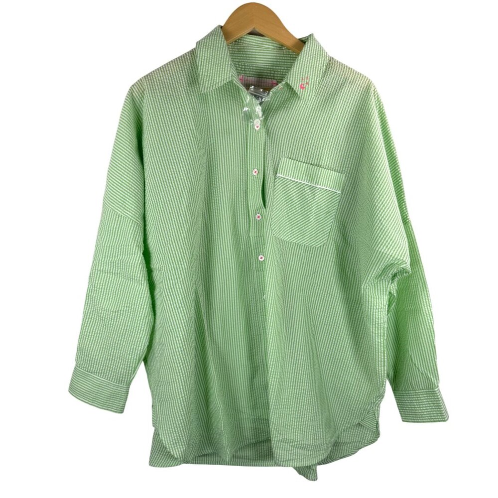 Intimately free People seer sucker Honey‎ PJ Top Green striped gingham sz XS